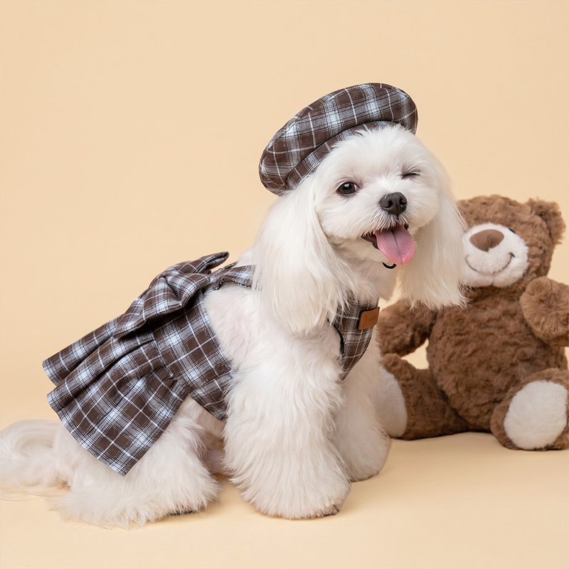 Gingham Bow Dog Dress Cute Summer Pet Outfit
