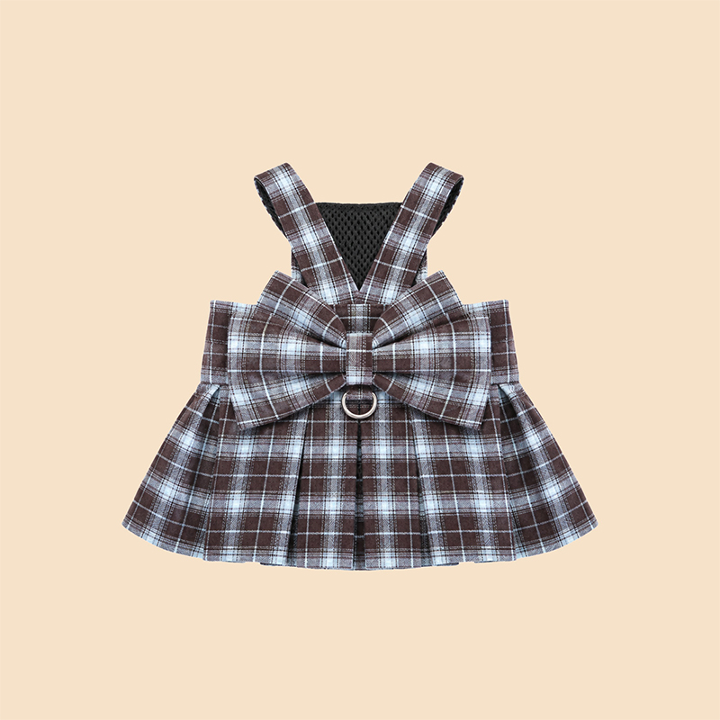 Gingham Bow Dog Dress Cute Summer Pet Outfit