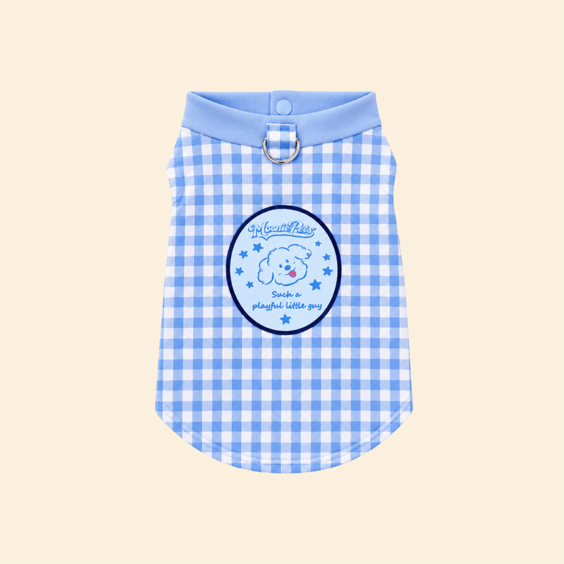 Blue Gingham Pet Vest Lightweight Breathable Summer Dog Wear Blue Gingham Pet Vest Lightweight Breathable Summer Dog Wear
