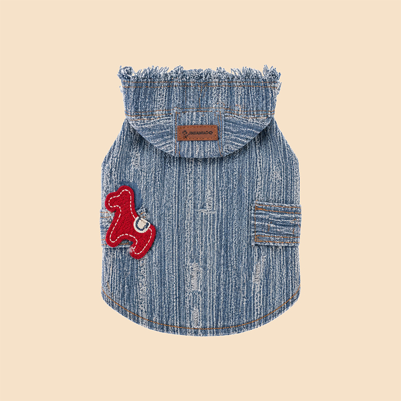 Raw-edge Embroidered Denim Vest Distressed Casual Pet Wear Raw-edge Embroidered Denim Vest Distressed Casual Pet Wear