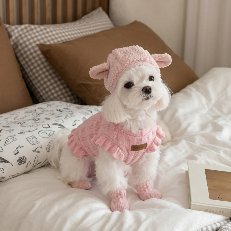 Ruffle Trim Knit Dog Vest Warm Soft Pet Sweater Vest Ruffle Trim Knit Dog Vest Warm Soft Pet Sweater Vest