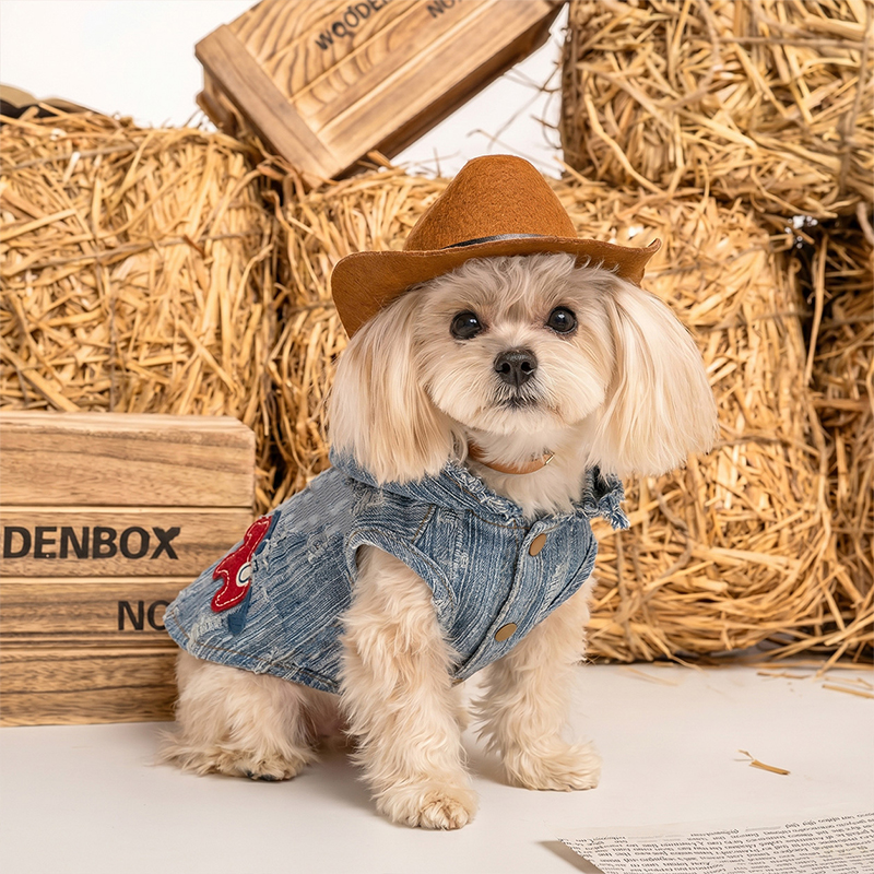 Raw-edge Embroidered Denim Vest Distressed Casual Pet Wear Raw-edge Embroidered Denim Vest Distressed Casual Pet Wear