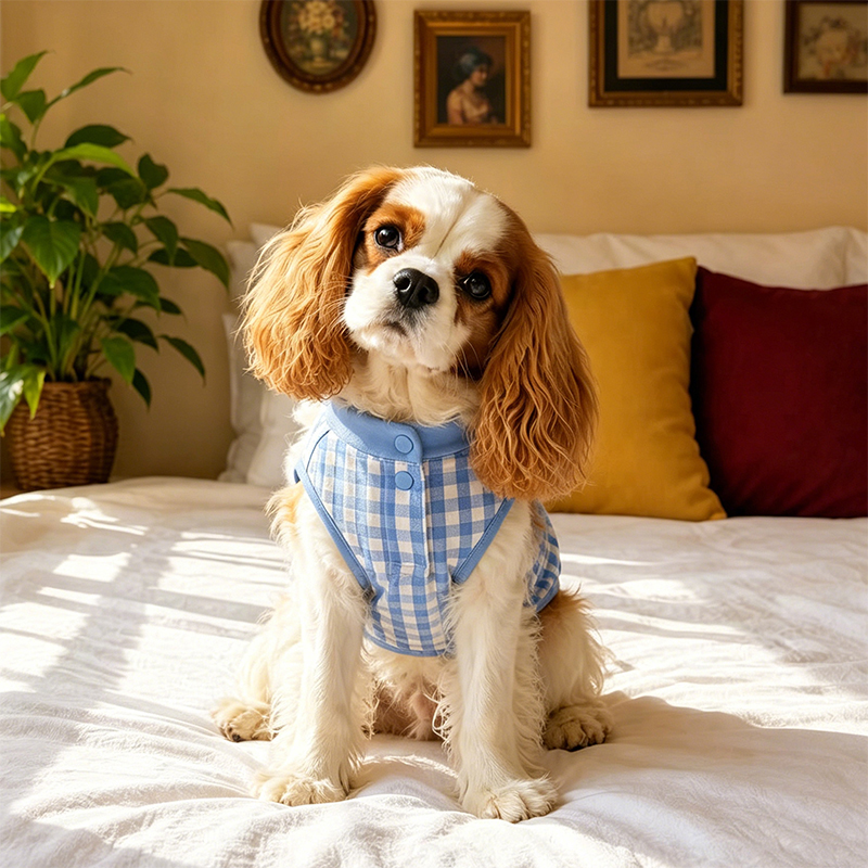 Blue Gingham Pet Vest Lightweight Breathable Summer Dog Wear Blue Gingham Pet Vest Lightweight Breathable Summer Dog Wear