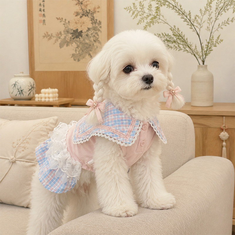 Cute-Style Plaid Lace Pet Dress Cute-Style Plaid Lace Pet Dress
